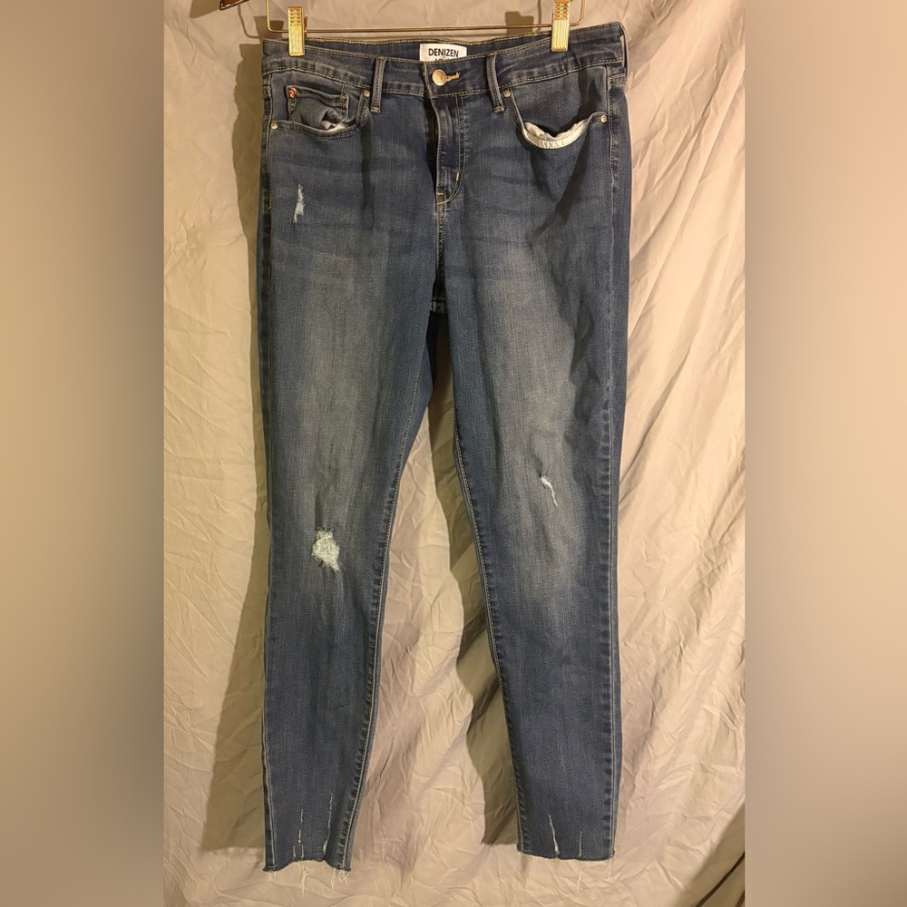 Levi's Denizen Women's Distressed Mid Rise Waist Skinny Blue Jeans